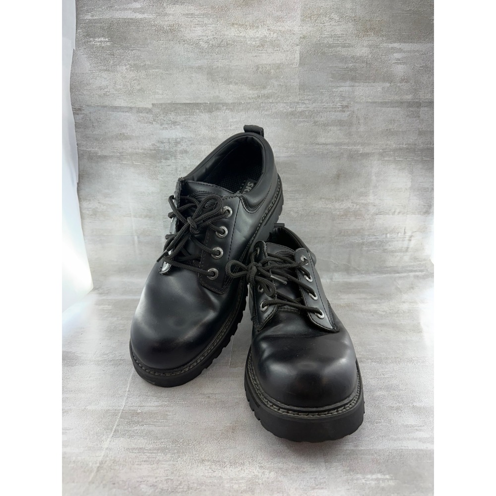 Skechers Men SN 6099 Black Leather Lug Sole Oxford Work Shoes Size 10
